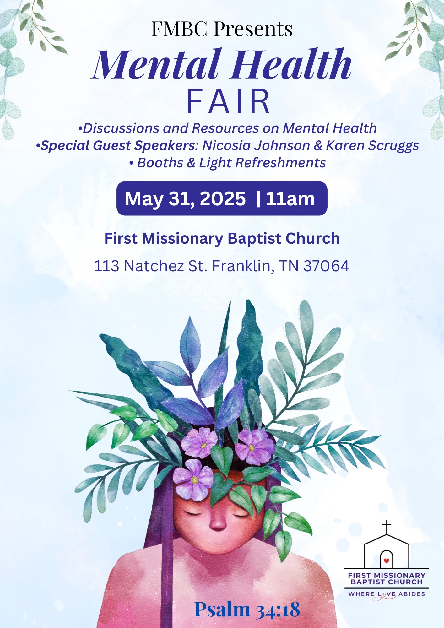 Floral Mental Health & Wellness Workshop Flyer